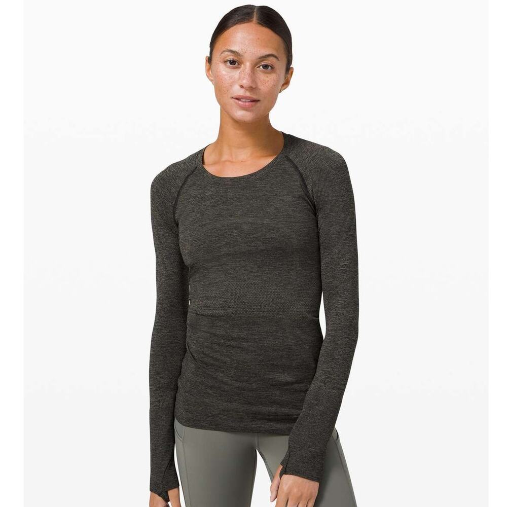Lululemon Swiftly 2.0 Army Green Black Size 4 Long Sleeve Run Gym